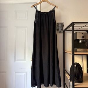 PLUTO black lightweight sustainable cotton sleeveless‎ high neck midi sundress